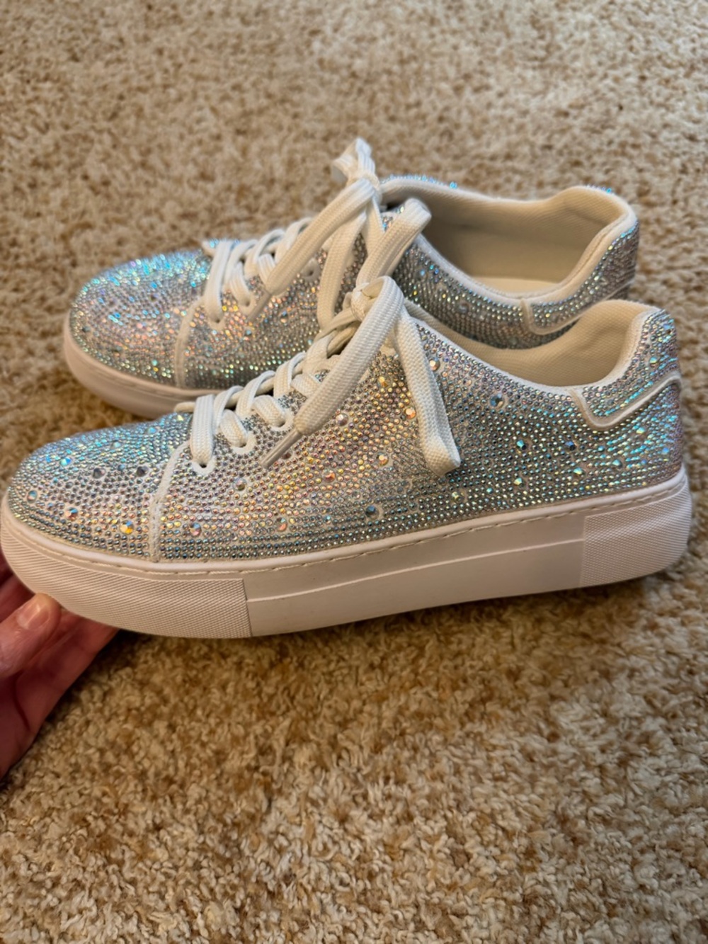 Sparkling White Rhinestone Platform Sneakers for Women